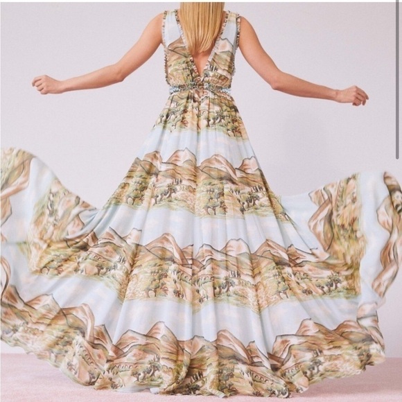 Reformation Maxi Rare Camellia Dress NWT size small cameillia landscape horse S - Picture 2 of 10